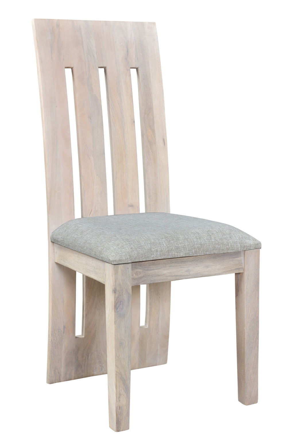 Set of Two Gray and Natural Fabric And Wood Slat Back Dining Side Chairs-0