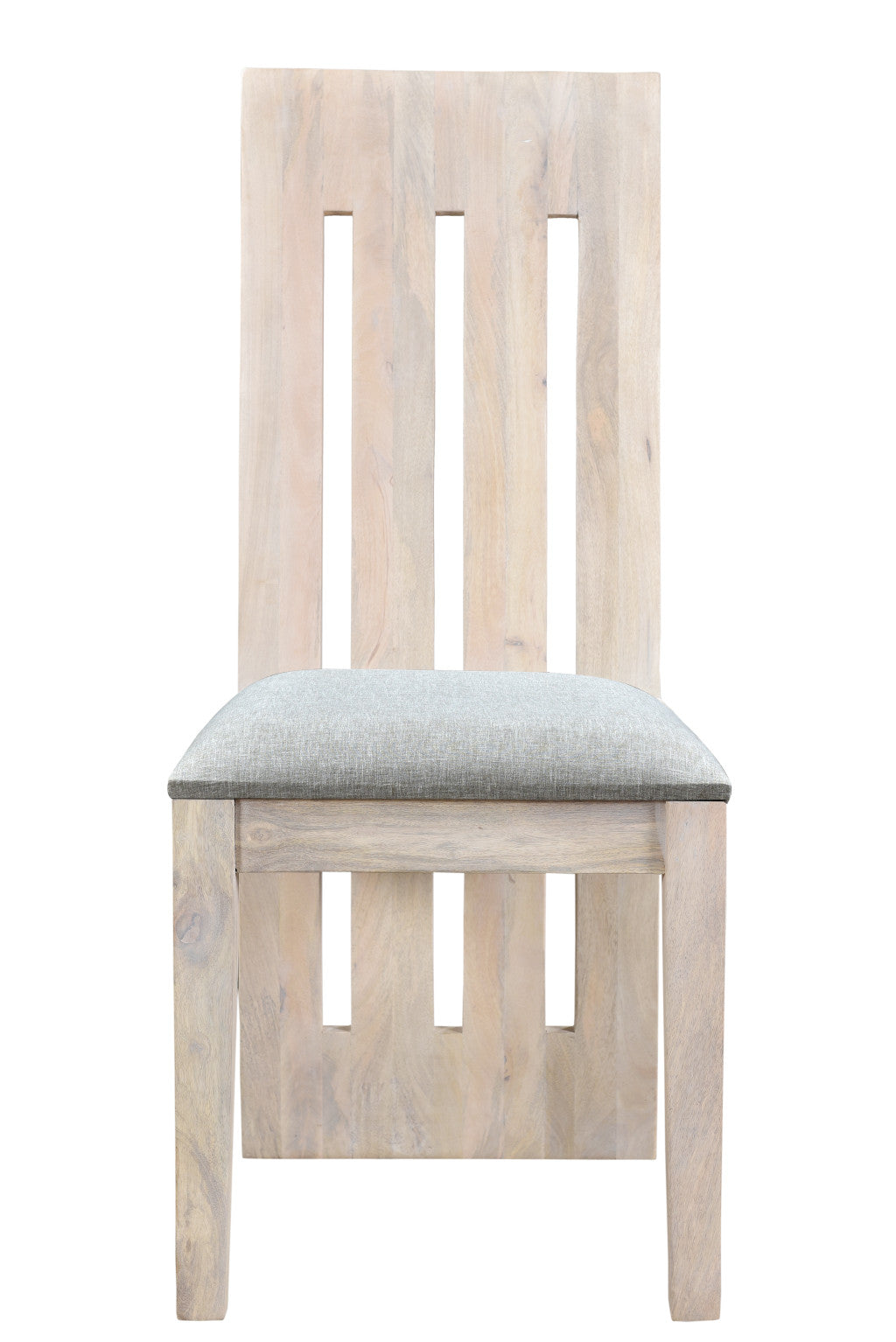 Set of Two Gray and Natural Fabric And Wood Slat Back Dining Side Chairs-2