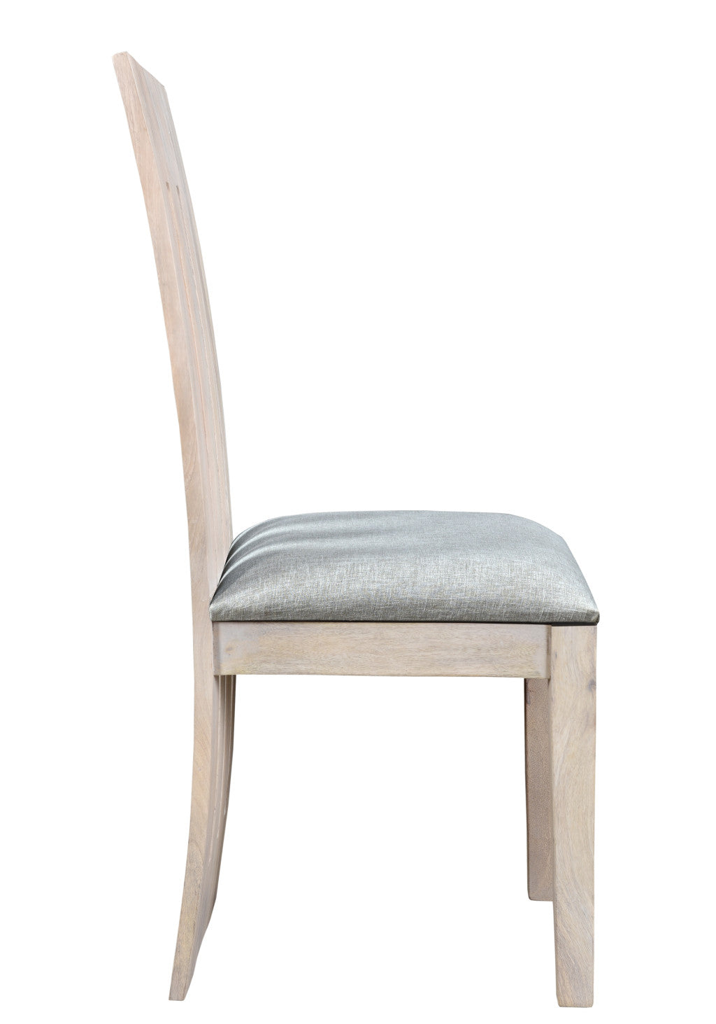 Set of Two Gray and Natural Fabric And Wood Slat Back Dining Side Chairs-3