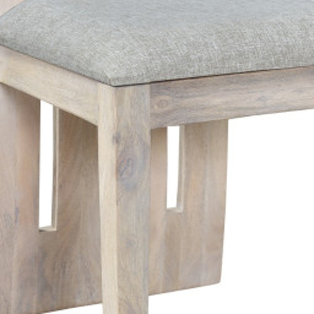 Set of Two Gray and Natural Fabric And Wood Slat Back Dining Side Chairs-7