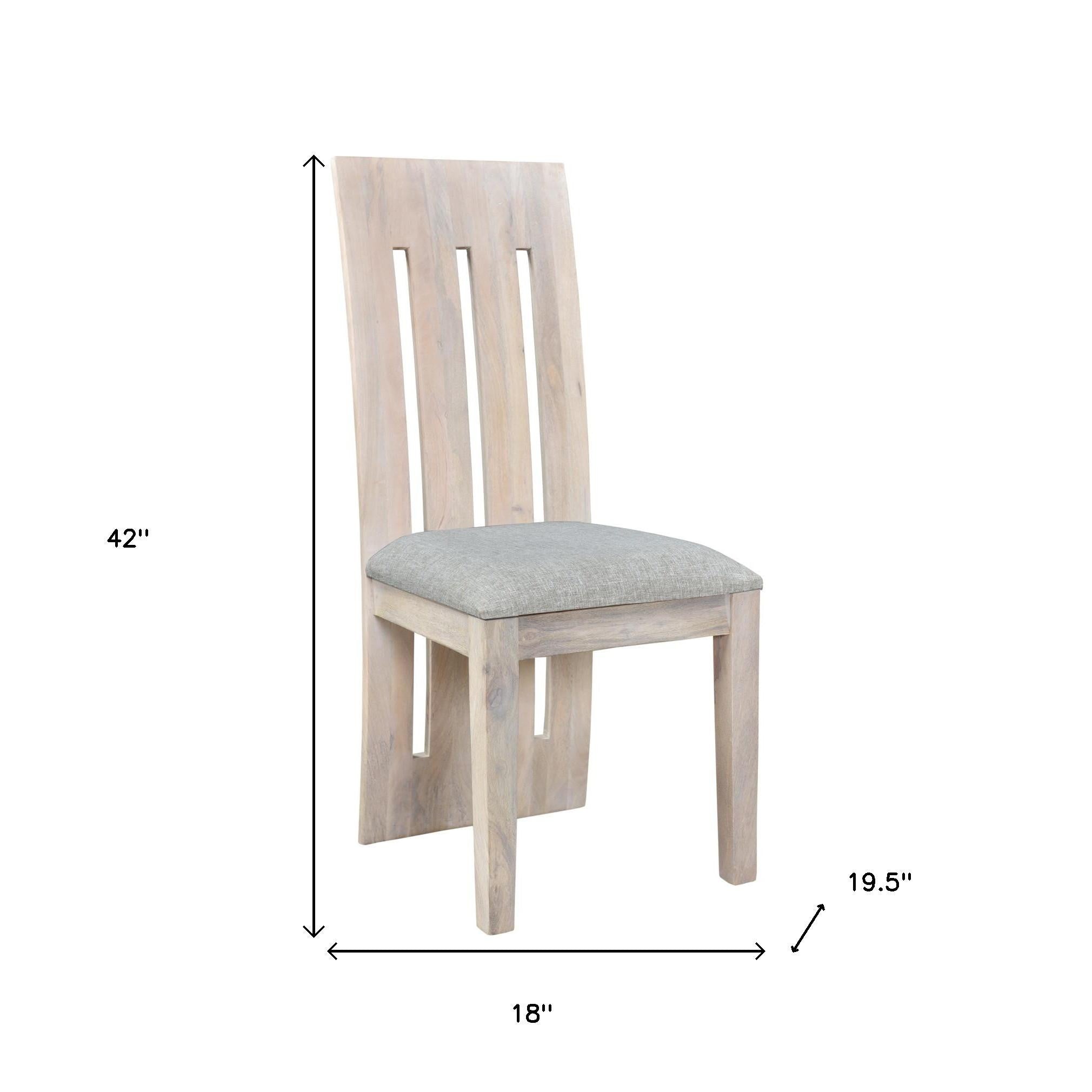 Set of Two Gray and Natural Fabric And Wood Slat Back Dining Side Chairs-8