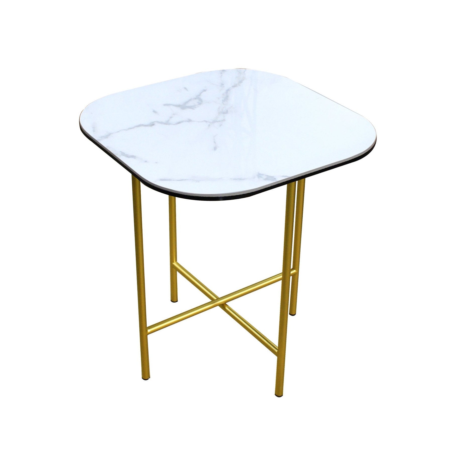 22" White And Gold Ceramic And Metal Square End Table-1