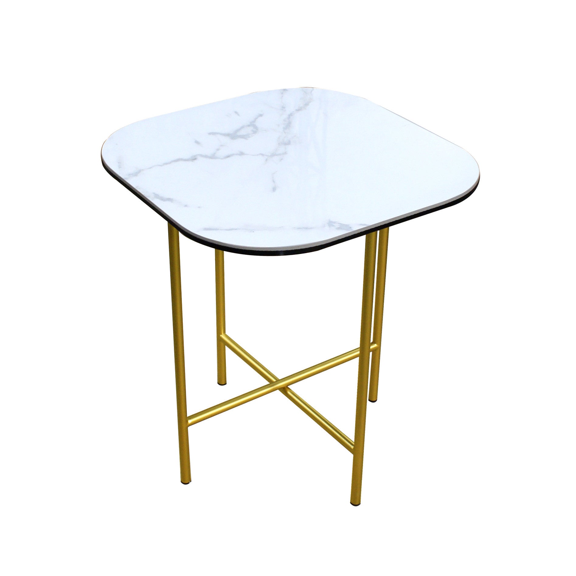 22" White And Gold Ceramic And Metal Square End Table-3