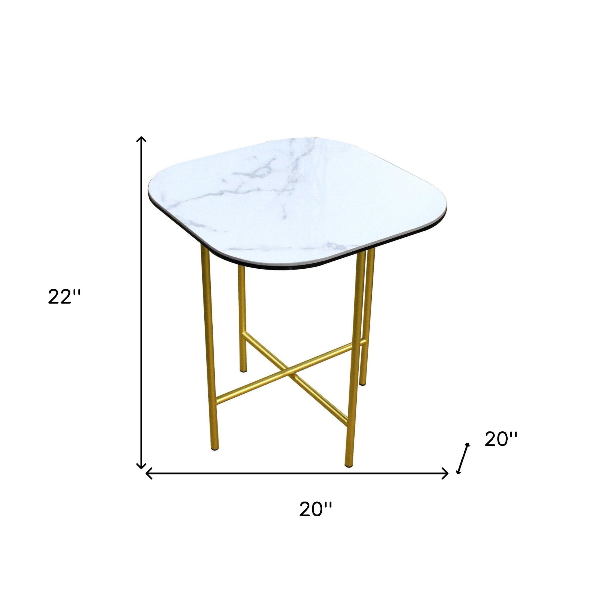 22" White And Gold Ceramic And Metal Square End Table-6
