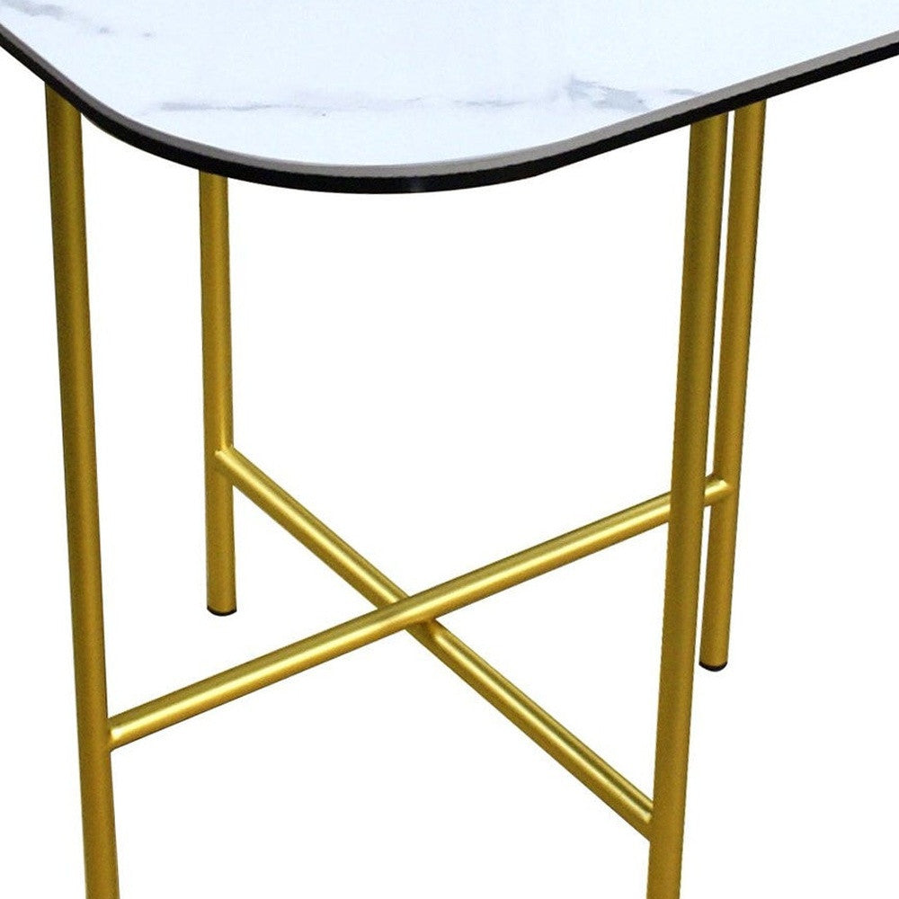 22" White And Gold Ceramic And Metal Square End Table-4