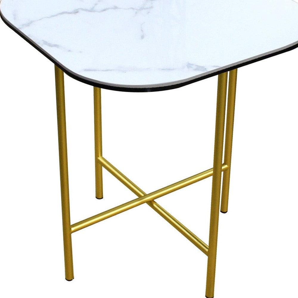 22" White And Gold Ceramic And Metal Square End Table-5