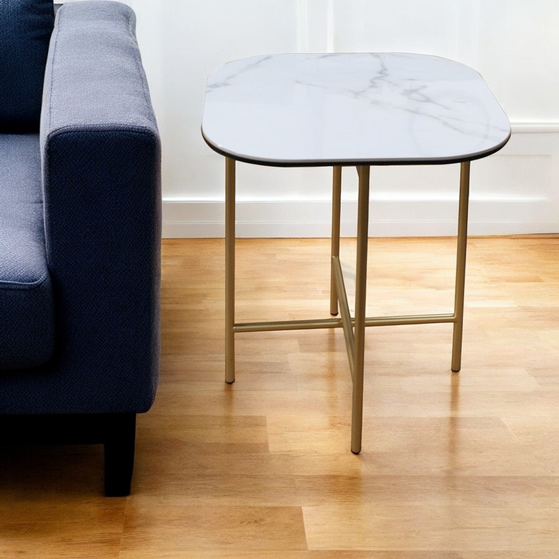 22" White And Gold Ceramic And Metal Square End Table-0