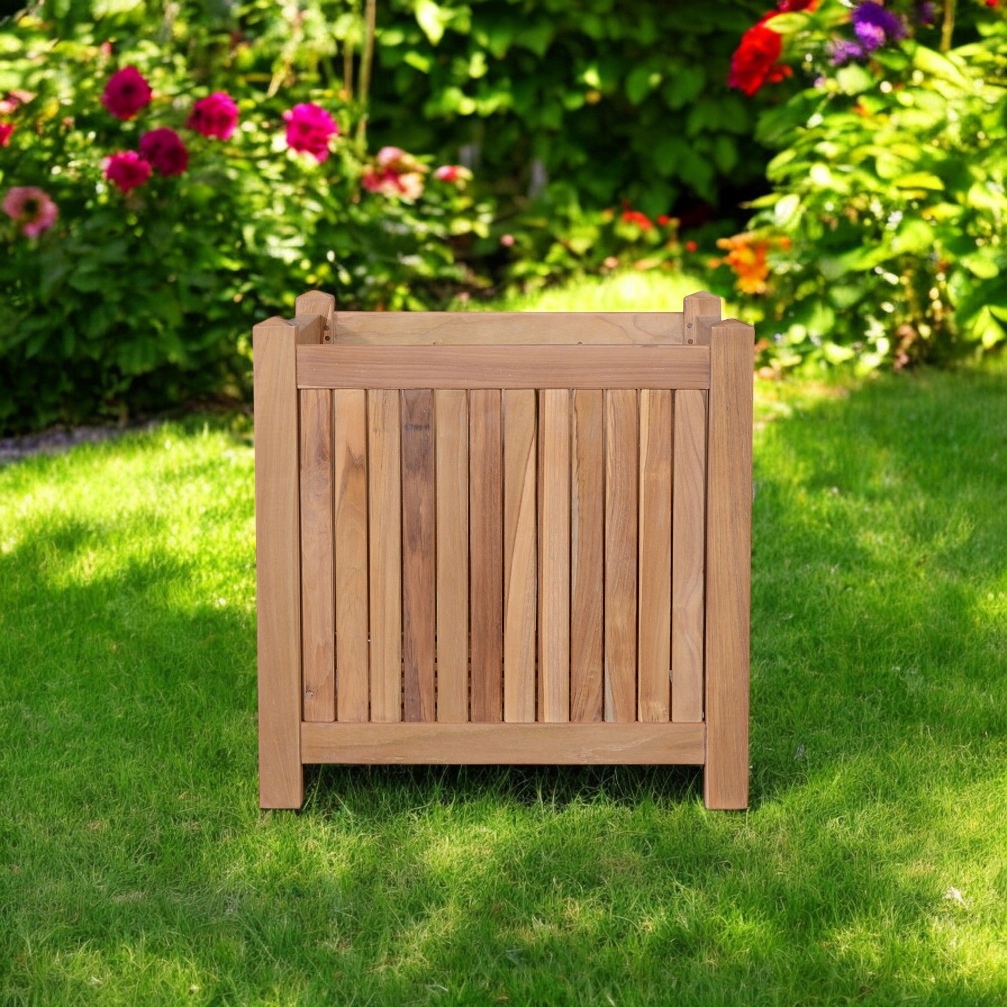 22" Natural Solid Wood Indoor Outdoor Square Planter Box-0