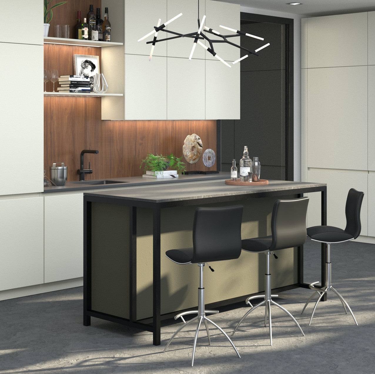 Set of Two Black and Silver Faux Leather and Metal Low Back Adjustable Height Bar Chairs-4