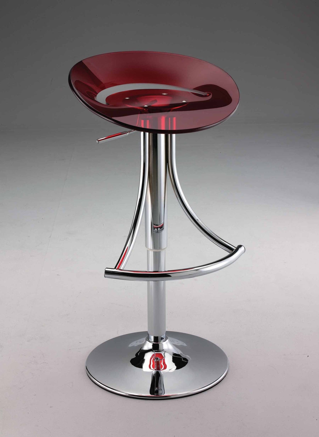 Red and Silver Acrylic and Metal Low Back Adjustable Height Bar Chair-4