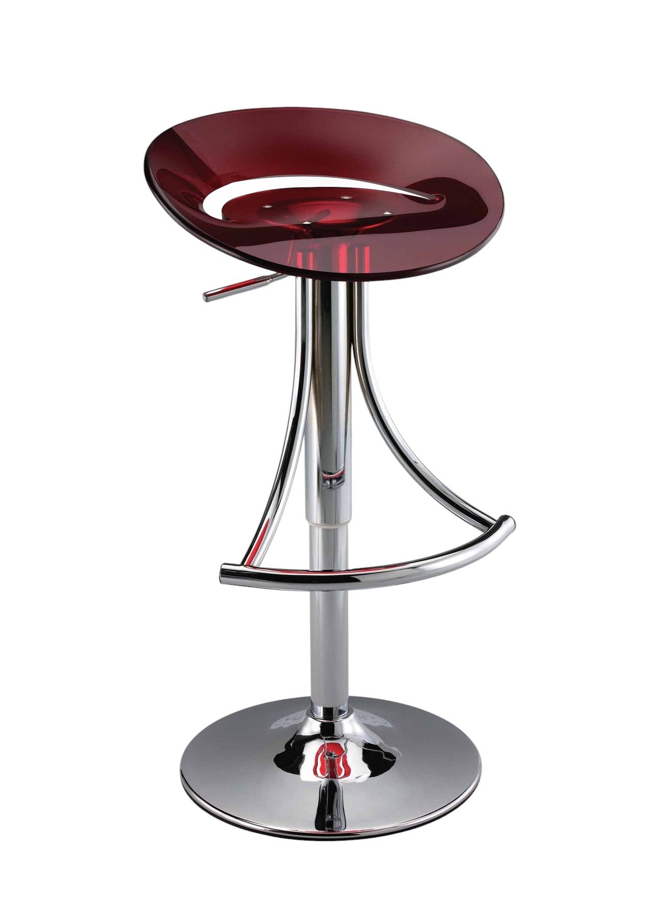 Red and Silver Acrylic and Metal Low Back Adjustable Height Bar Chair-1