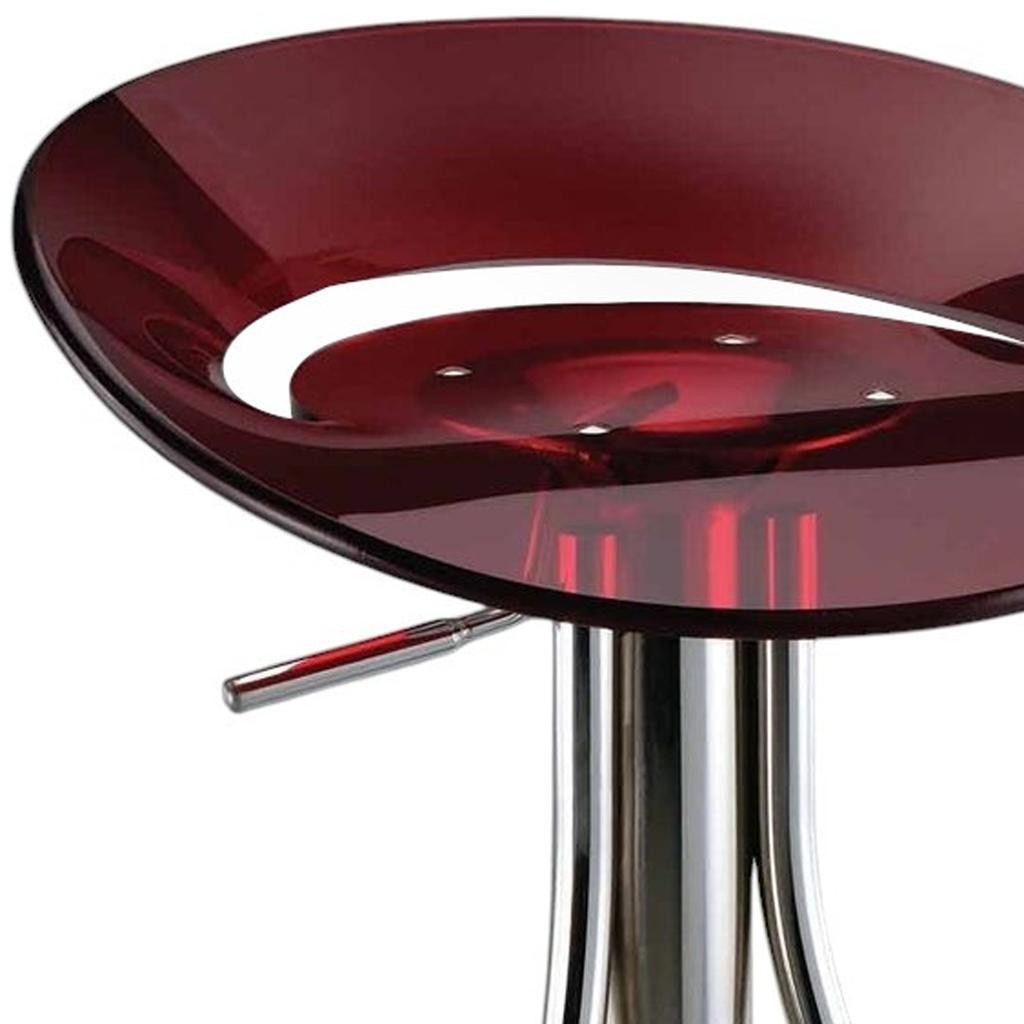 Red and Silver Acrylic and Metal Low Back Adjustable Height Bar Chair-2