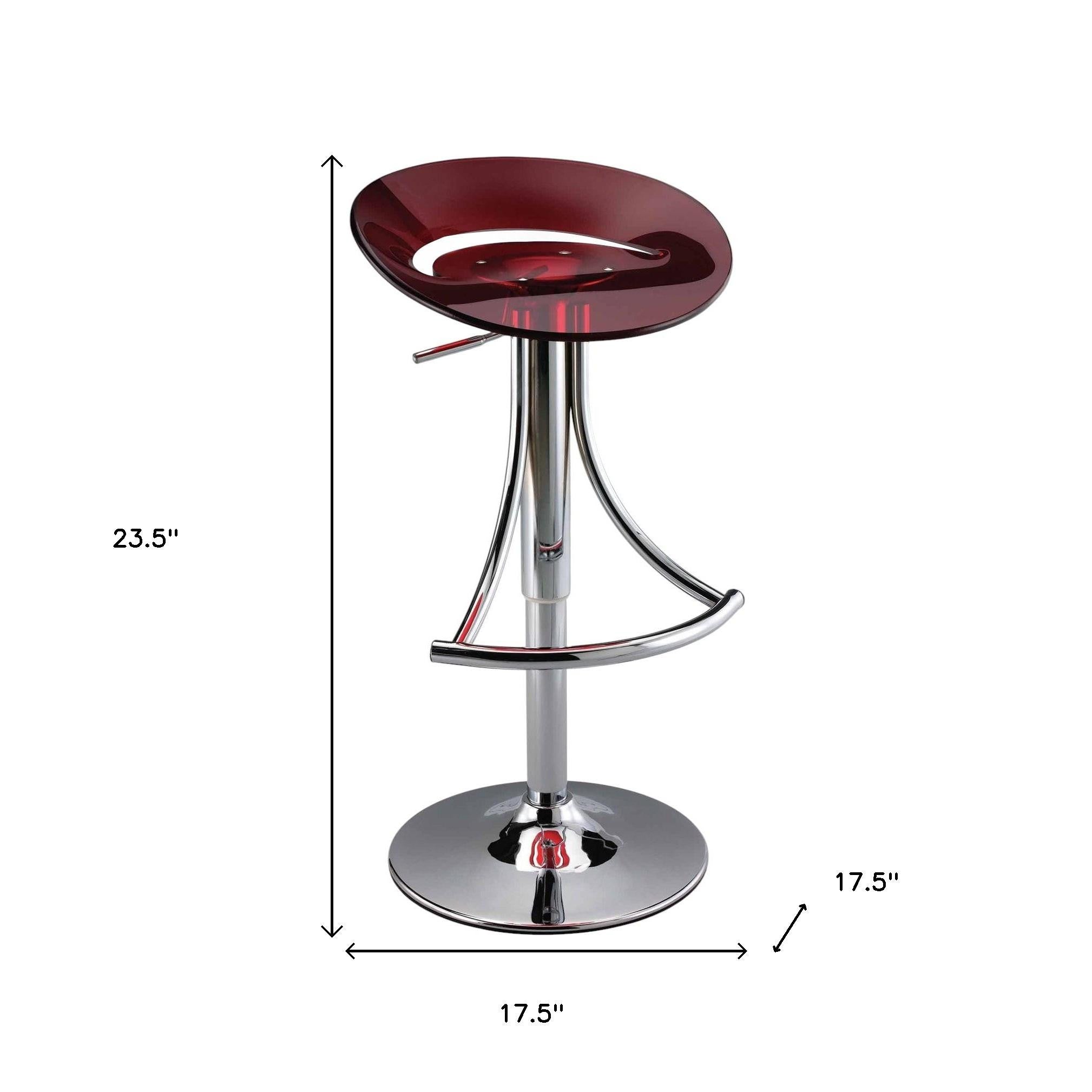 Red and Silver Acrylic and Metal Low Back Adjustable Height Bar Chair-5