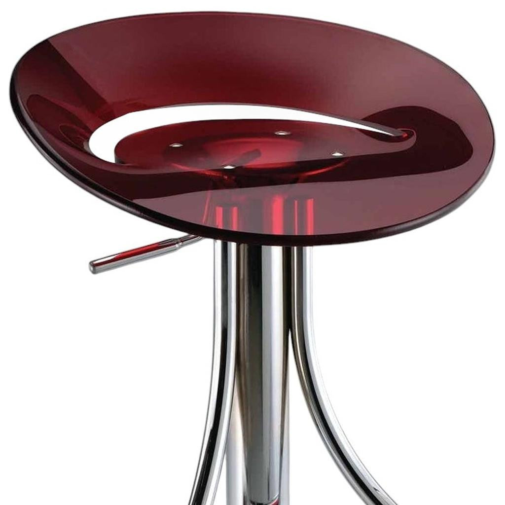Red and Silver Acrylic and Metal Low Back Adjustable Height Bar Chair-3