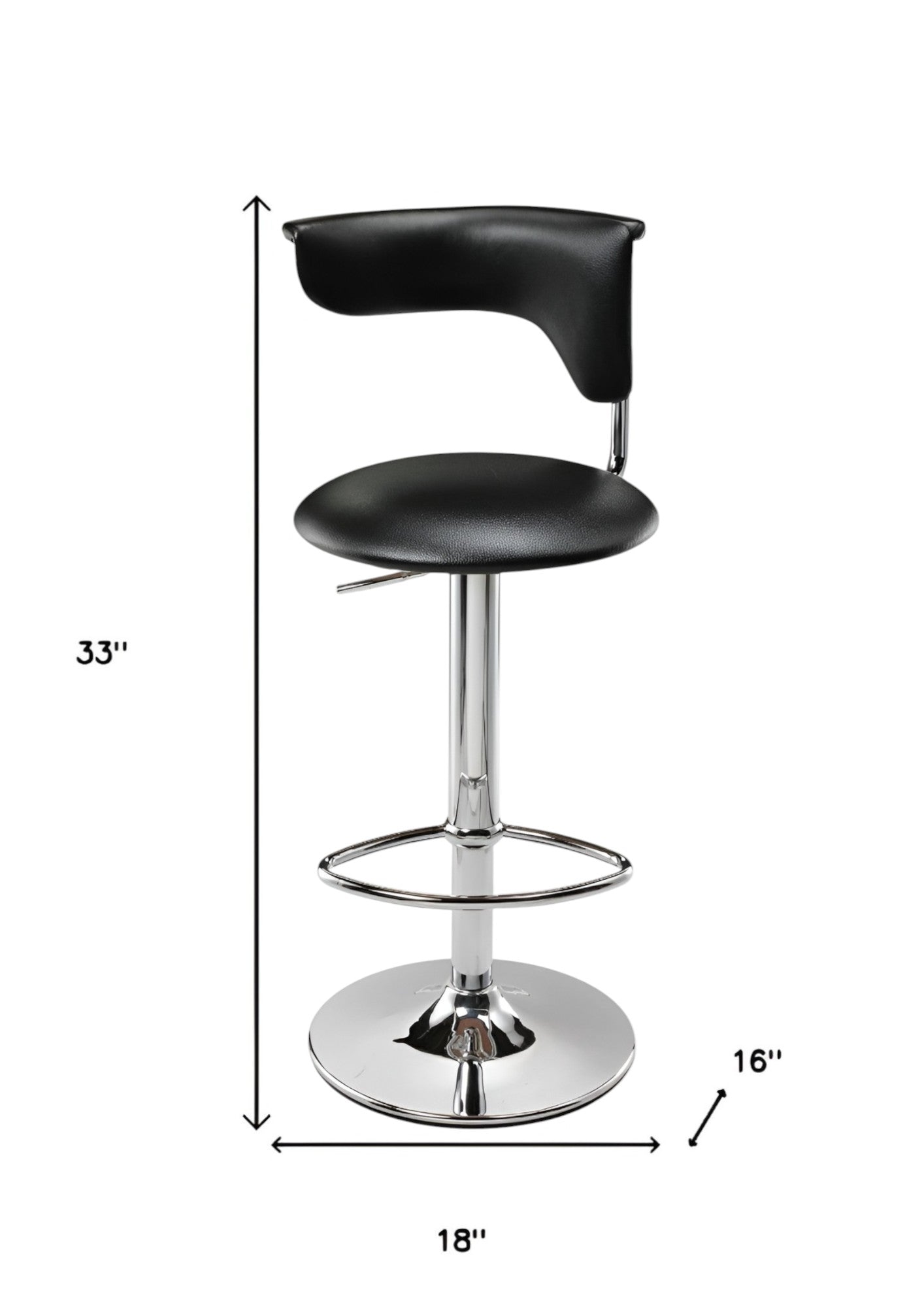 Black and Silver Faux Leather and Metal Low Back Adjustable Height Bar Chair-2
