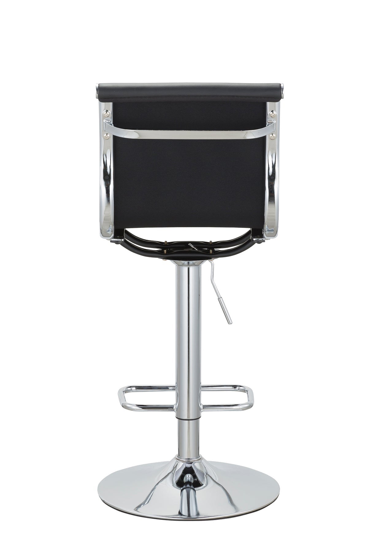 Set of Two Black and Silver Faux Leather and Metal Low Back Adjustable Height Bar Chairs-3