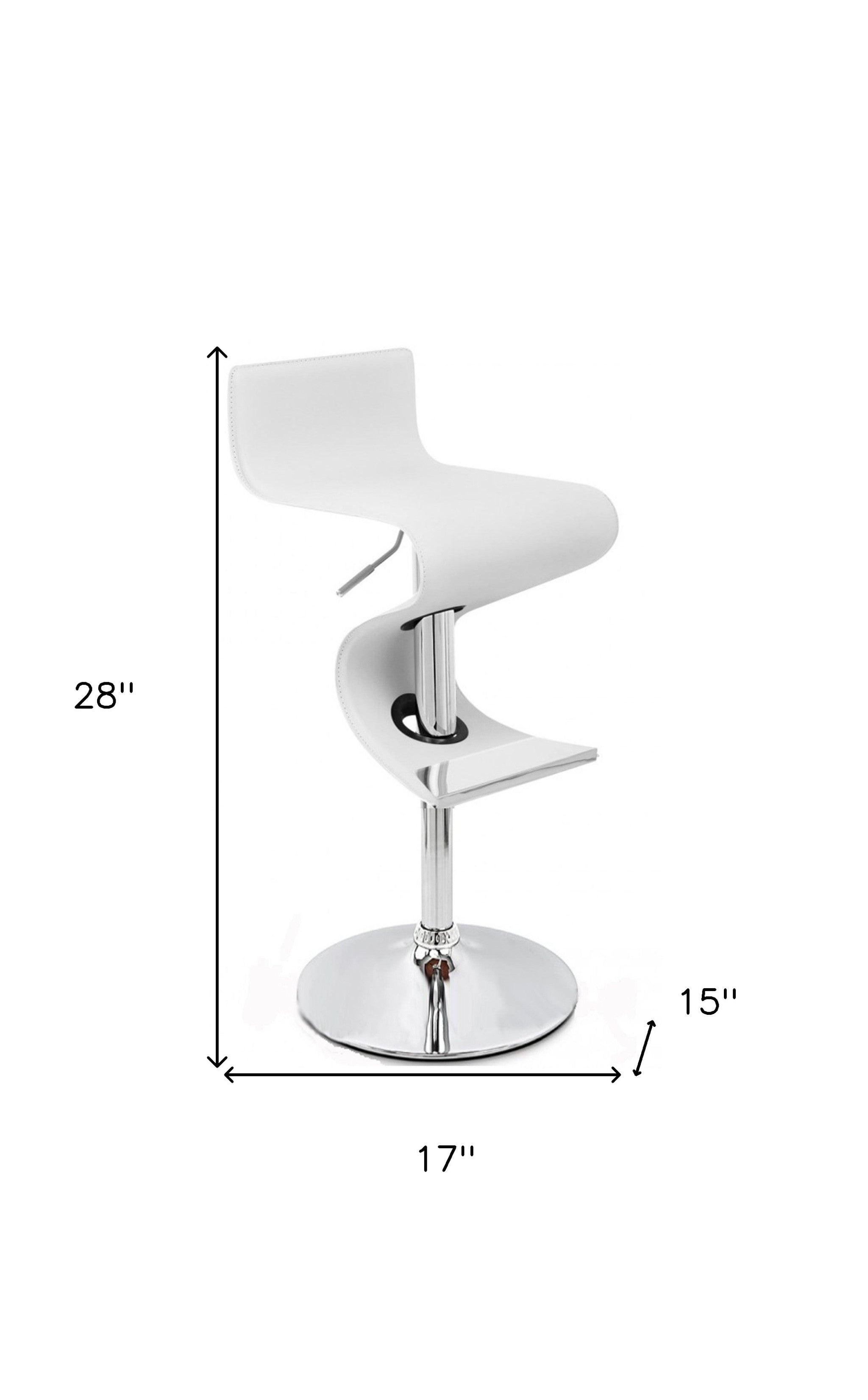 White and Silver Faux Leather and Metal Low Back Adjustable Height Bar Chair-4
