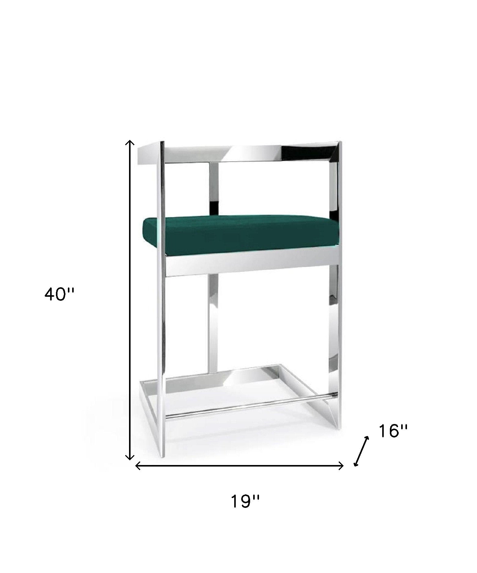 30" Green and Silver Metal and Velvet Low Back Bar Height Bar Chair-5