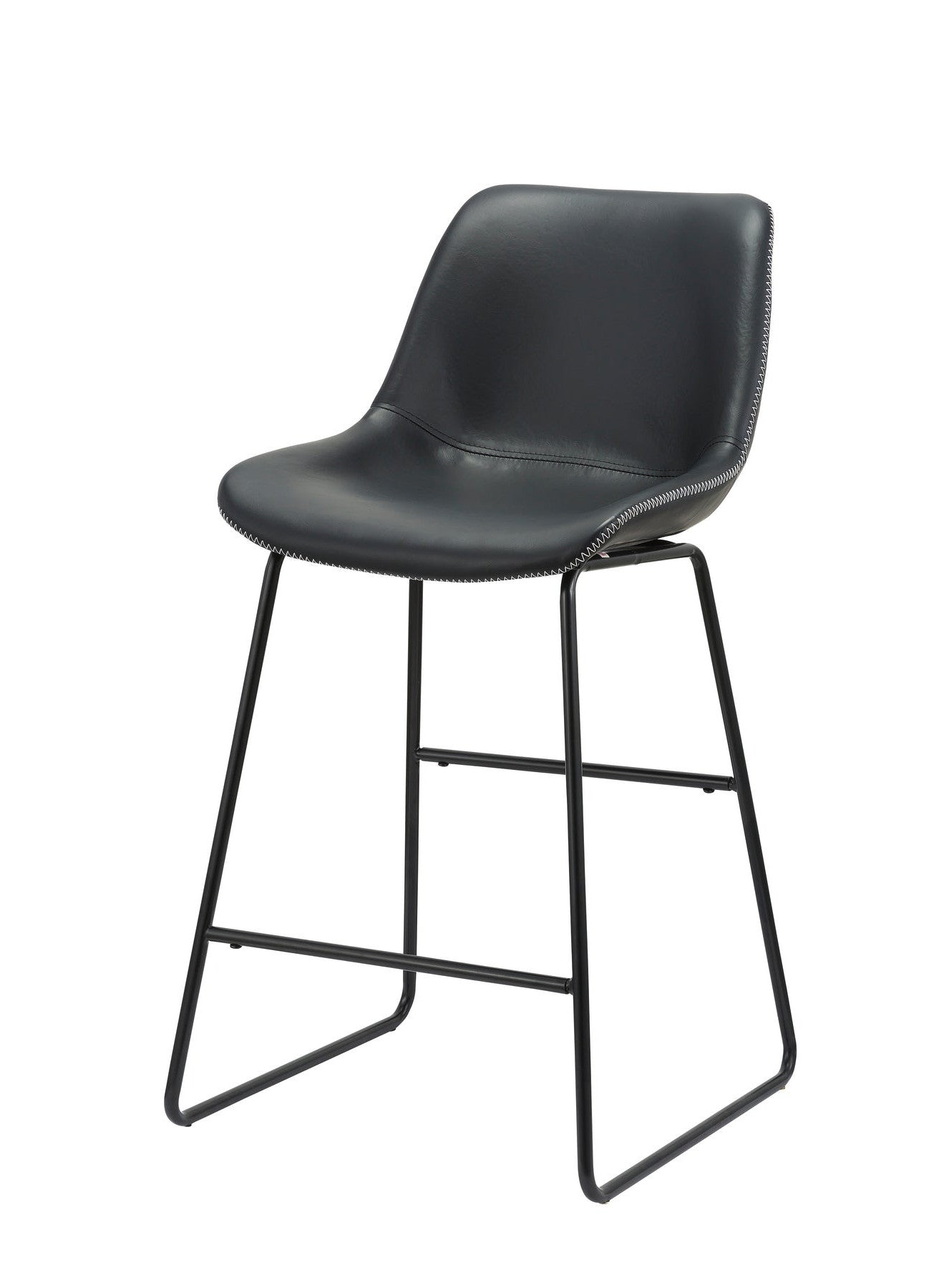 Set of Two Black Faux Leather and Metal Low Back Counter Height Bar Chairs-5
