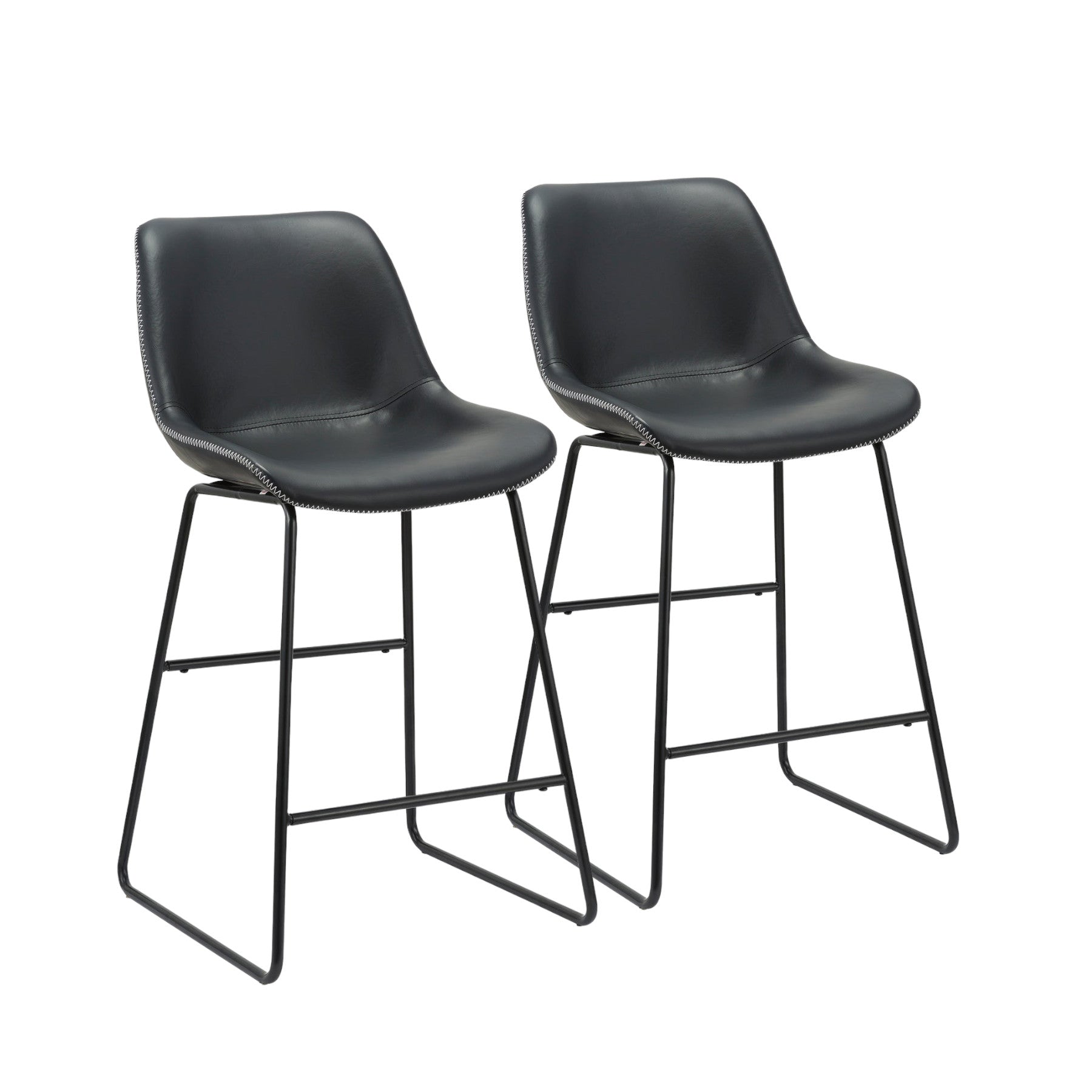 Set of Two Black Faux Leather and Metal Low Back Counter Height Bar Chairs-4