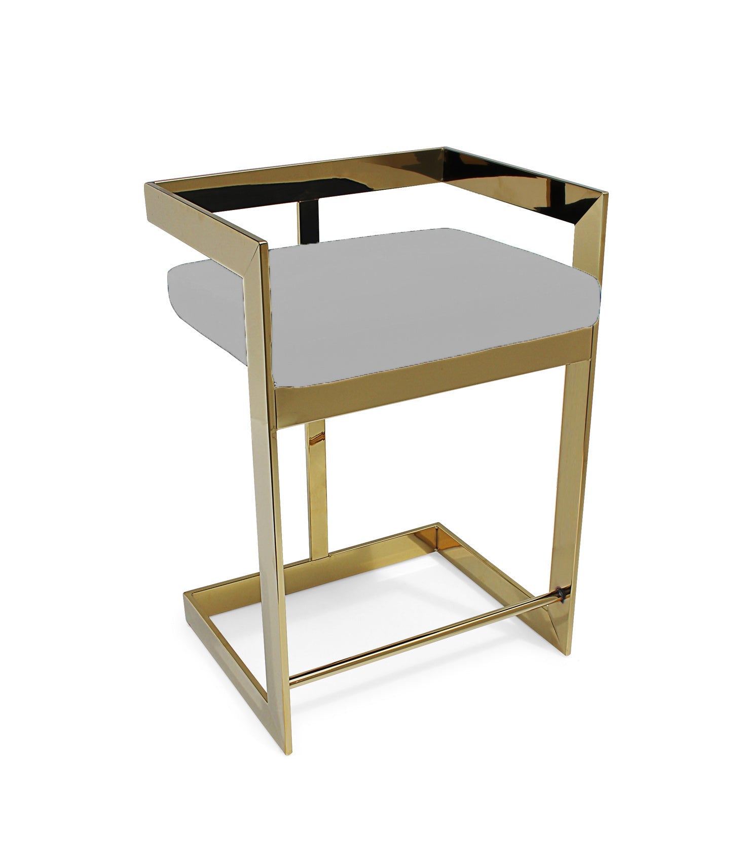 26" Gold and Gray Metal and Velvet Low Back Counter Height Bar Chair-1