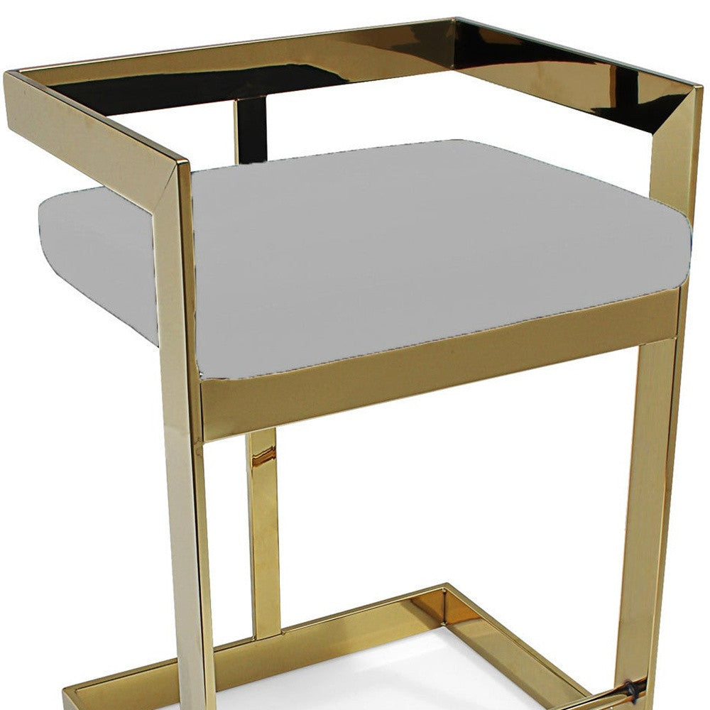 26" Gold and Gray Metal and Velvet Low Back Counter Height Bar Chair-3