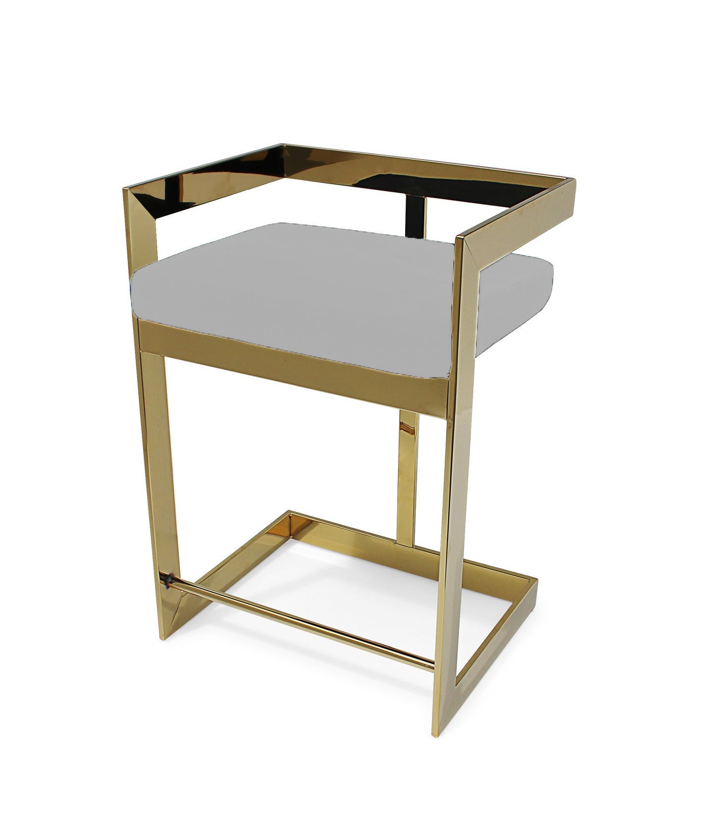 26" Gold and Gray Metal and Velvet Low Back Counter Height Bar Chair-2