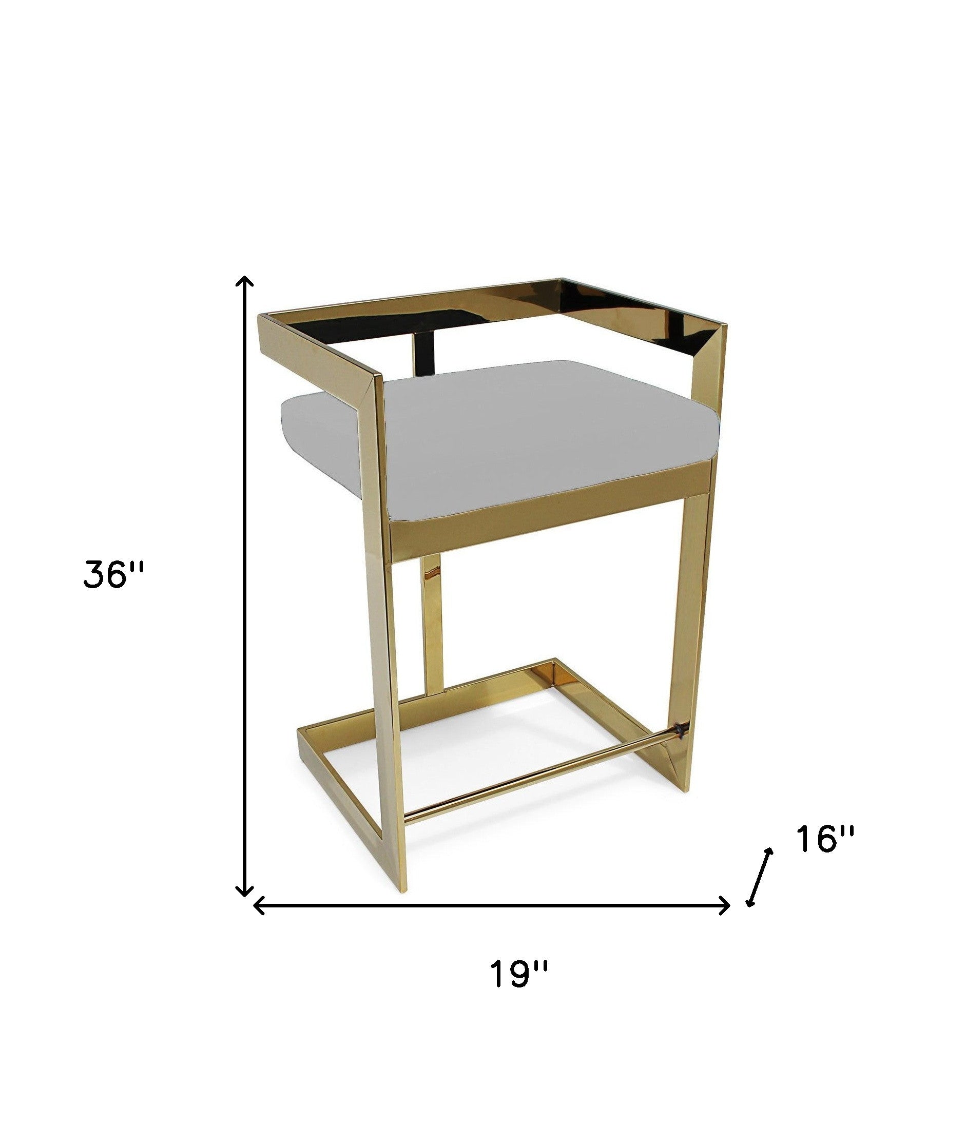 26" Gold and Gray Metal and Velvet Low Back Counter Height Bar Chair-4