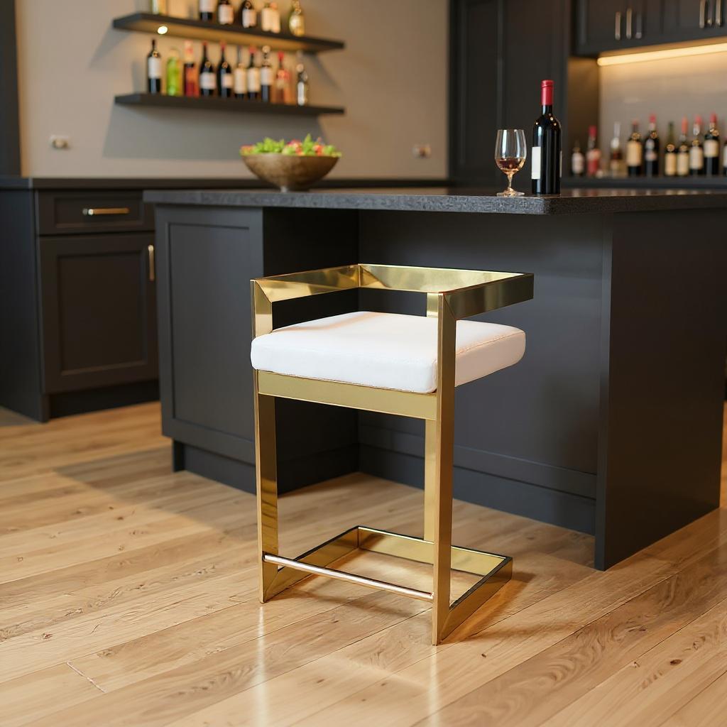 26" Gold and Gray Metal and Velvet Low Back Counter Height Bar Chair-0