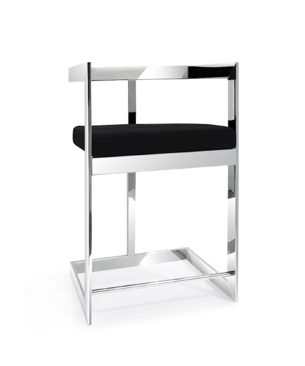 26" Black and Silver Velvet and Stainless Steel Low Back Counter Height Bar Chair-1