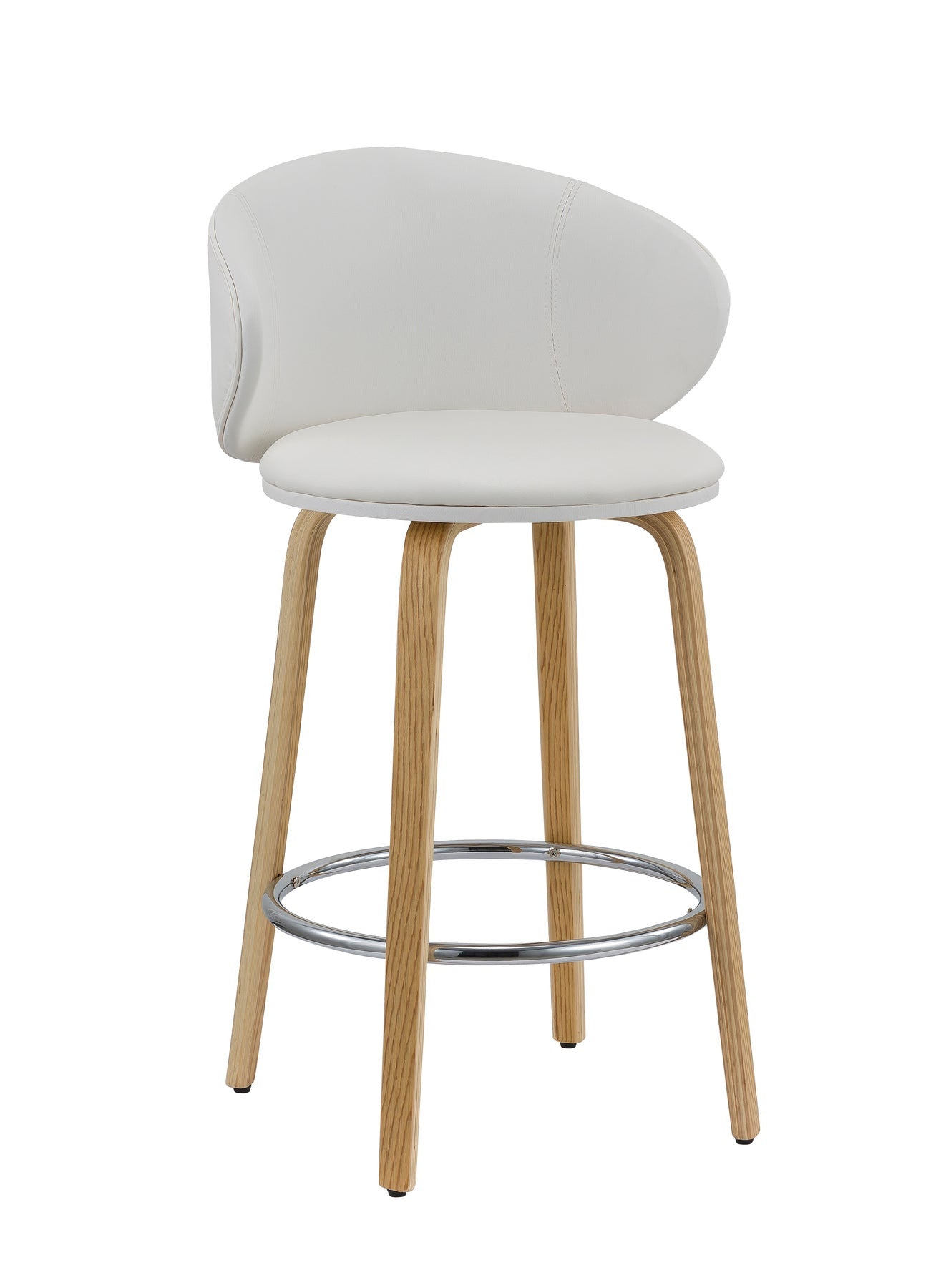 Set of Two 26" White and Brown Faux Leather and Solid Wood Low Back Counter Height Bar Chairs-4