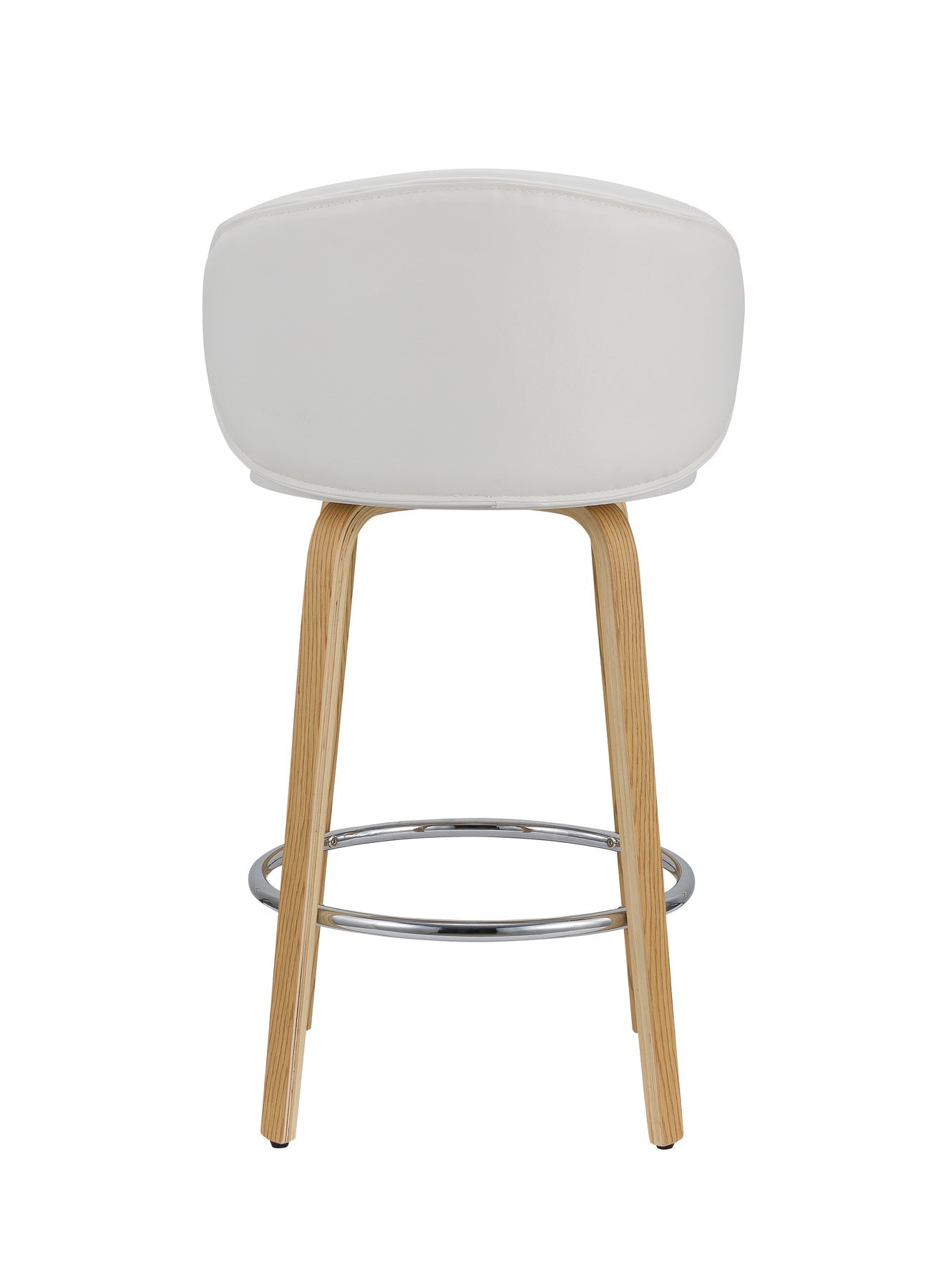 Set of Two 26" White and Brown Faux Leather and Solid Wood Low Back Counter Height Bar Chairs-5