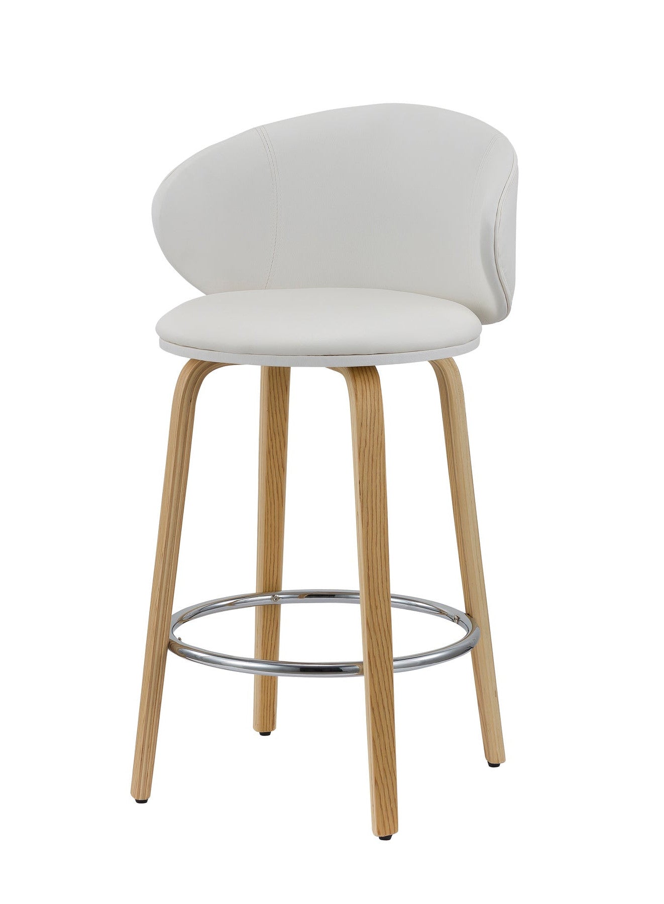 Set of Two 26" White and Brown Faux Leather and Solid Wood Low Back Counter Height Bar Chairs-6