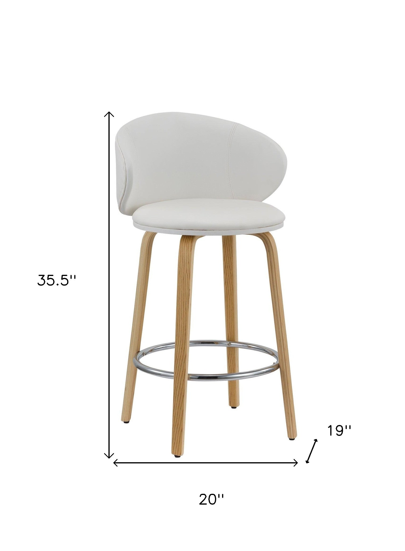 Set of Two 26" White and Brown Faux Leather and Solid Wood Low Back Counter Height Bar Chairs-7