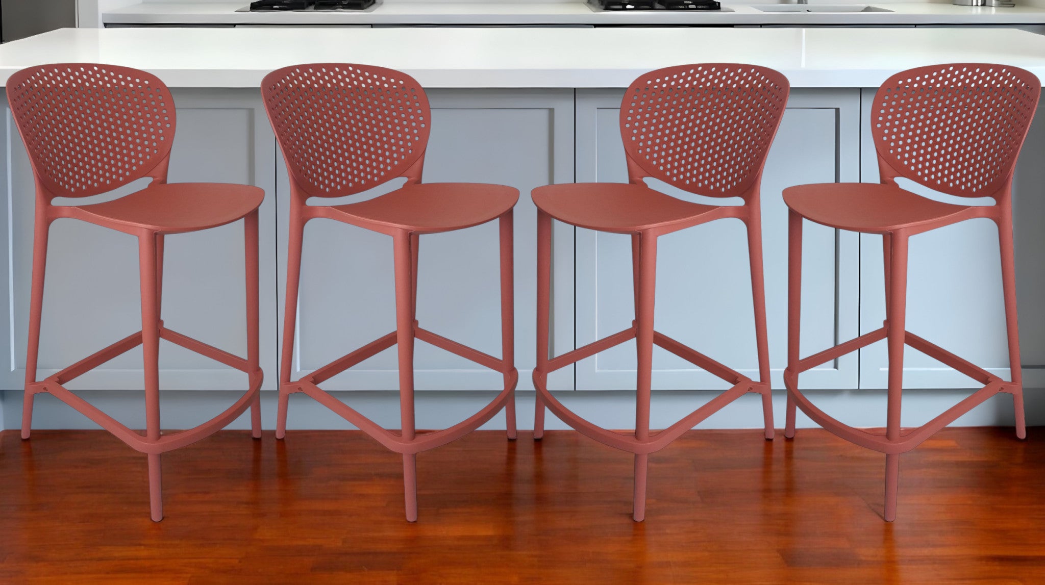 Set of Four 30" Orange Heavy Duty Plastic Low Back Bar Height Bar Chairs-0