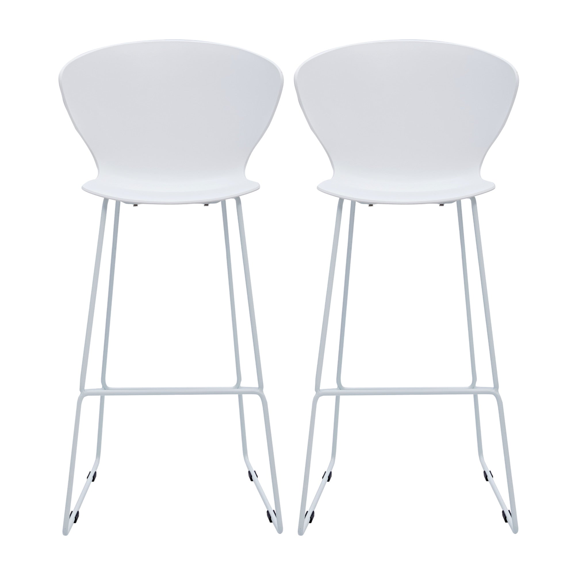 Set of Two 30" White and Silver Heavy Duty Plastic and Metal Low Back Bar Height Bar Chairs-2