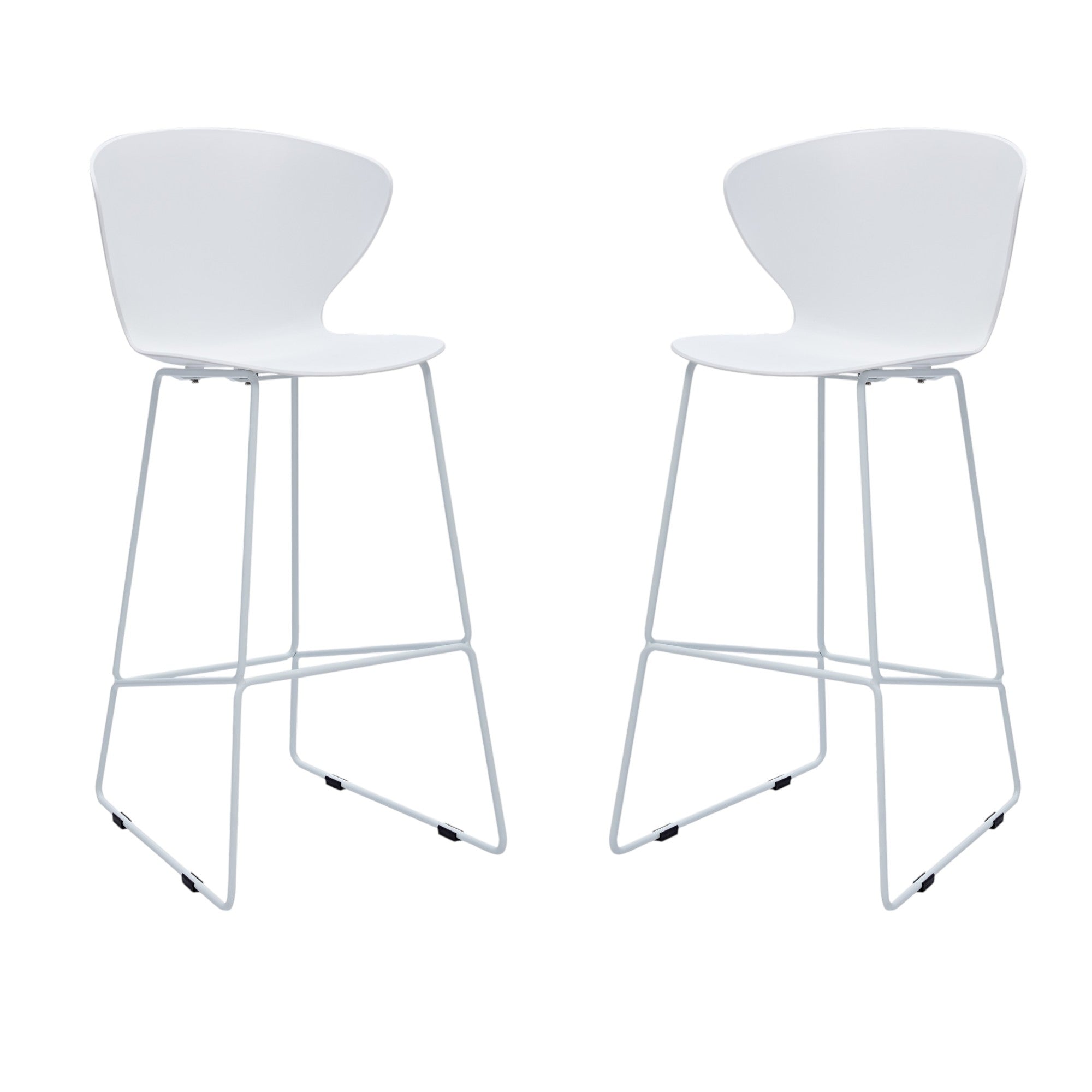 Set of Two 30" White and Silver Heavy Duty Plastic and Metal Low Back Bar Height Bar Chairs-1