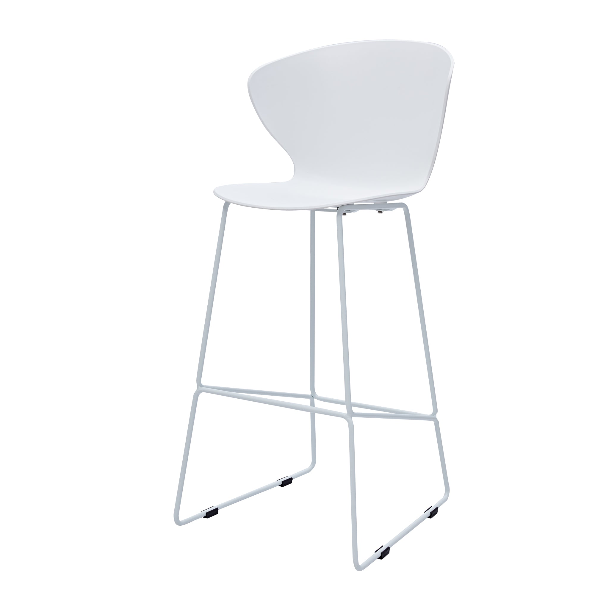 Set of Two 30" White and Silver Heavy Duty Plastic and Metal Low Back Bar Height Bar Chairs-3