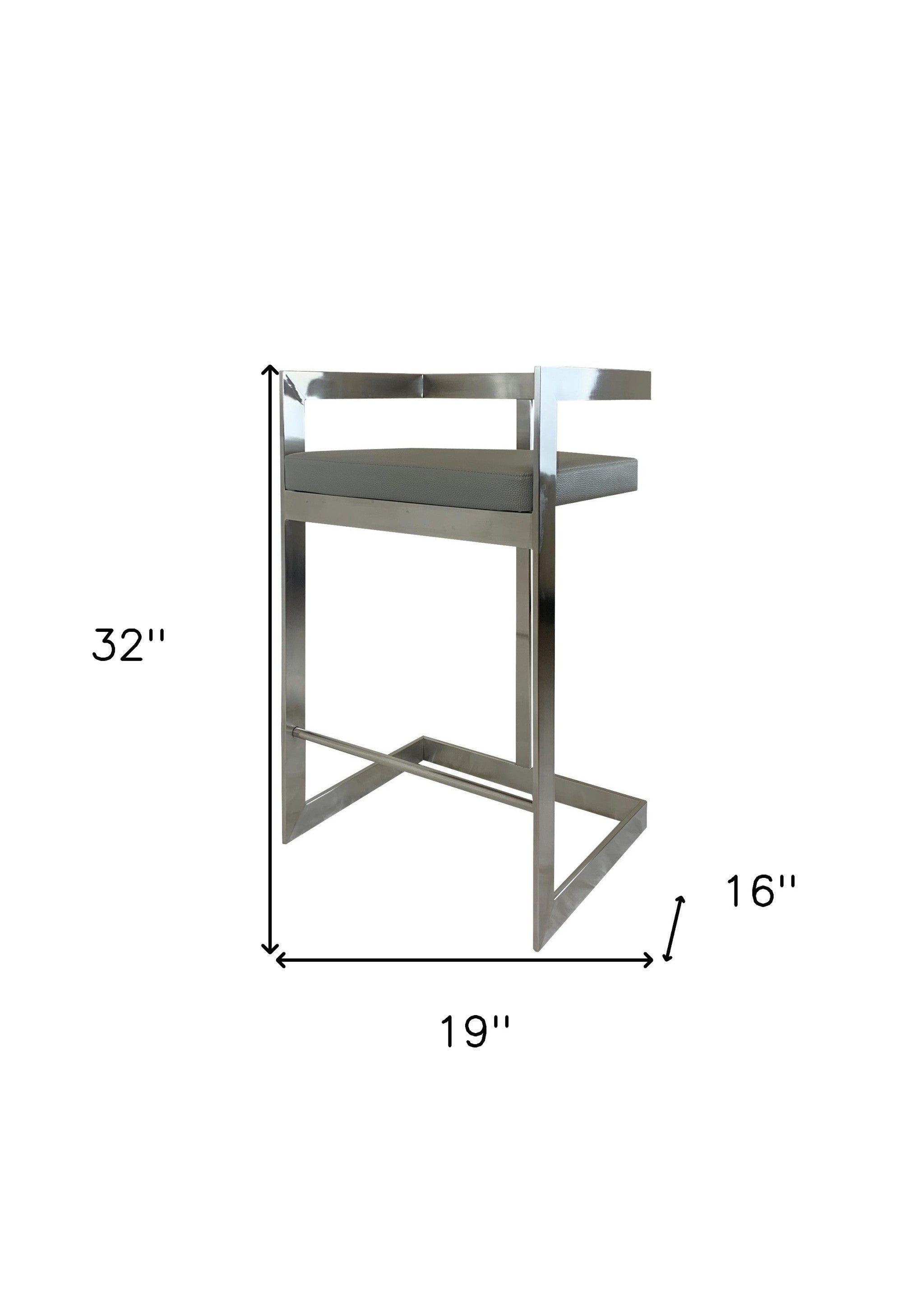 26" Gray and Silver Faux Leather and Metal Low Back Counter Height Bar Chair-3