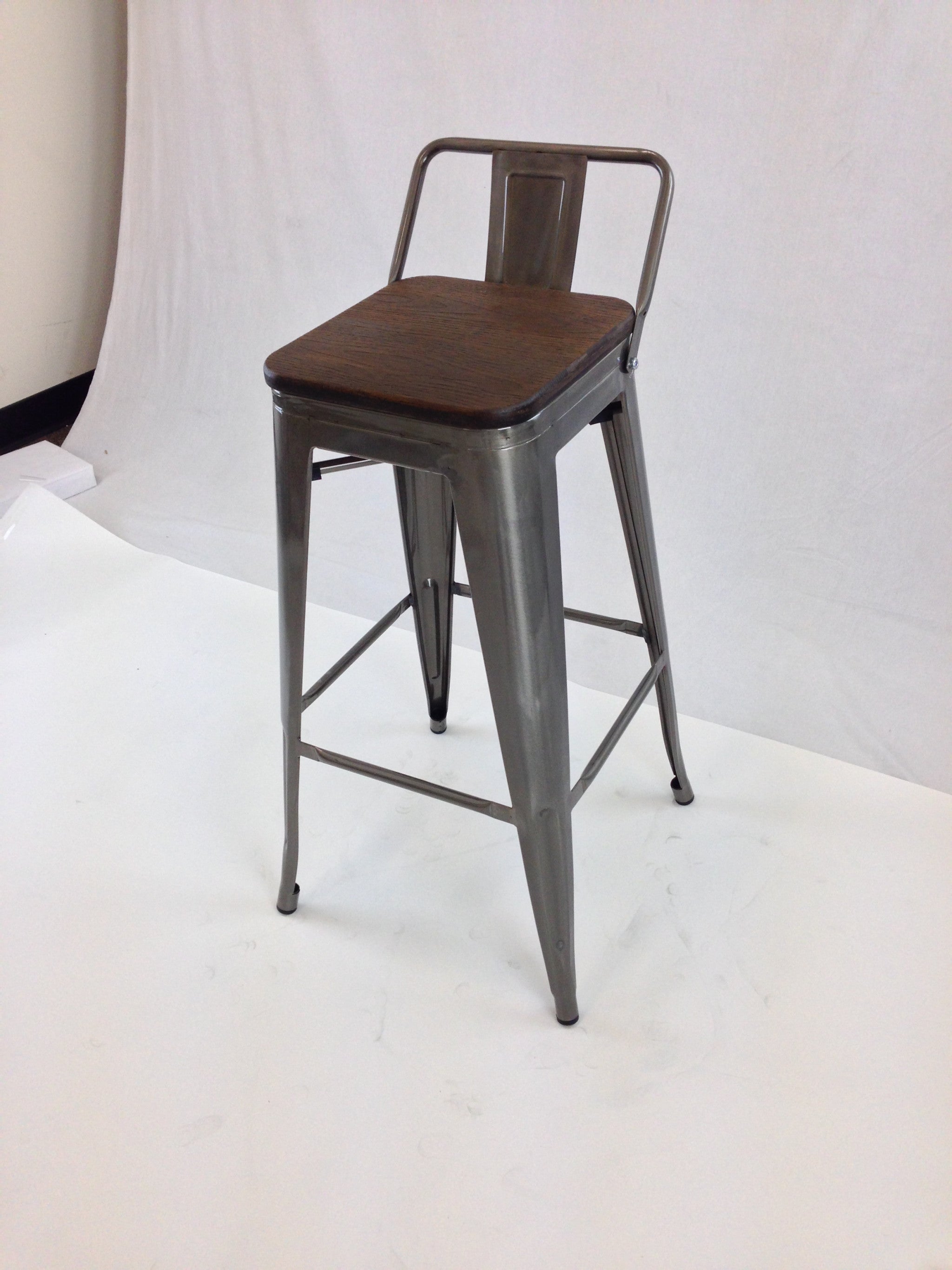 Set of Four 30" Brown and Gray Solid Wood and Metal Low Back Bar Height Bar Chairs-5