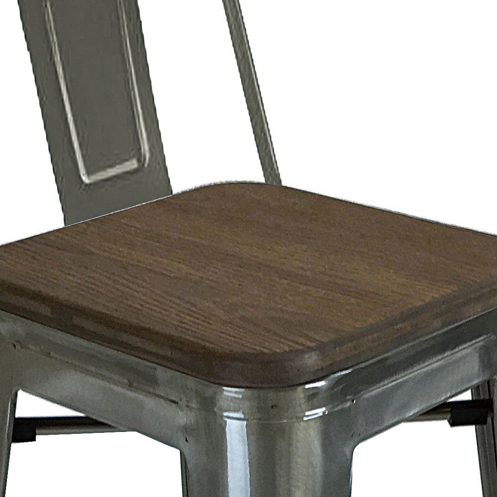 Set of Four 30" Brown and Gray Solid Wood and Metal Low Back Bar Height Bar Chairs-3