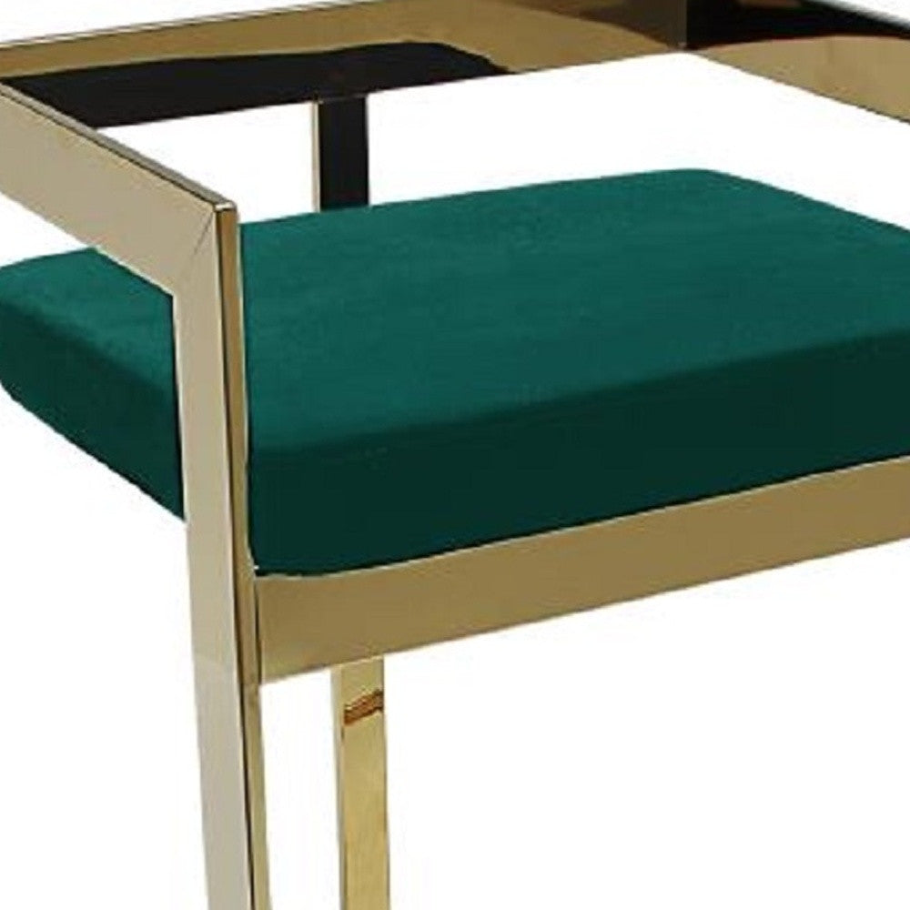 30" Green and Gold Metal and Velvet Low Back Bar Height Bar Chair-2
