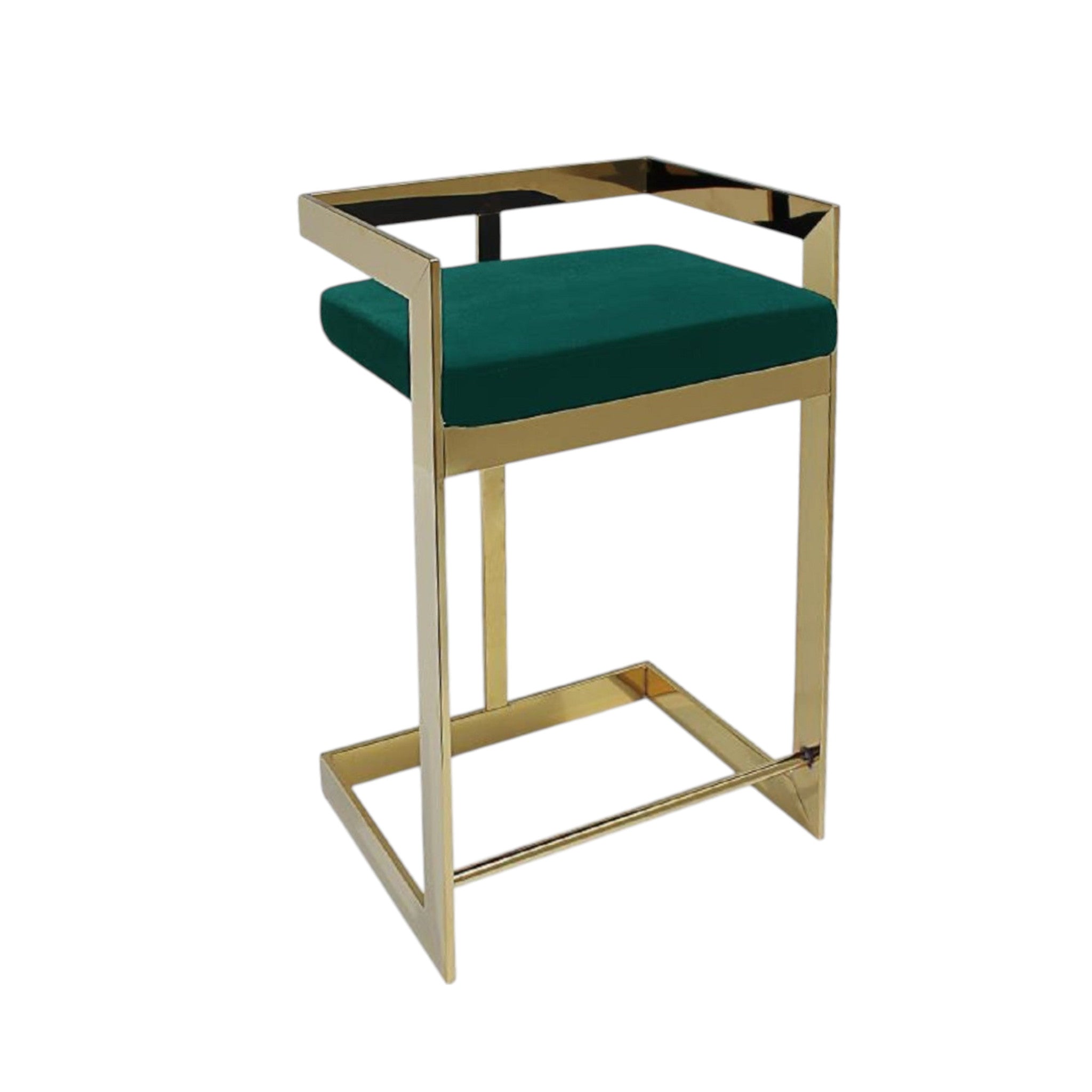 26" Green and Gold Velvet and Stainless Steel Backless Bar Height Bar Chair-1