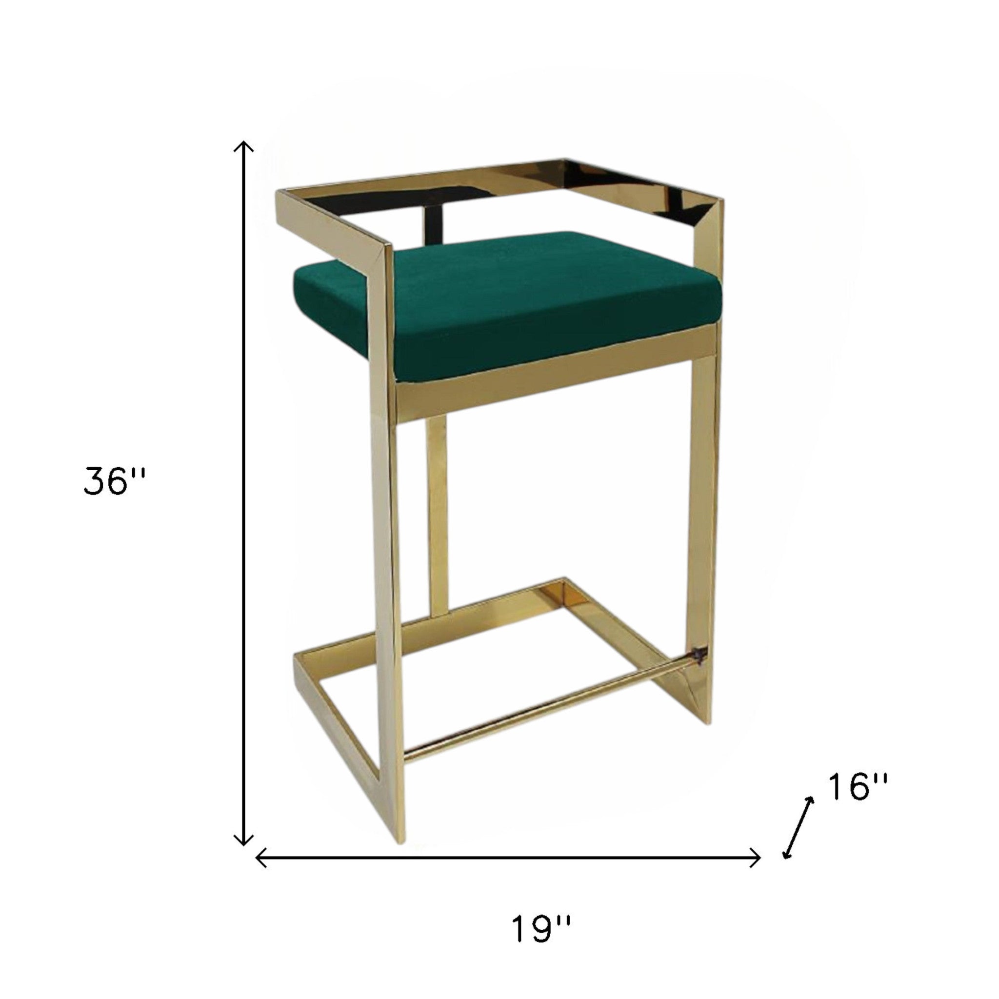 26" Green and Gold Velvet and Stainless Steel Backless Bar Height Bar Chair-2