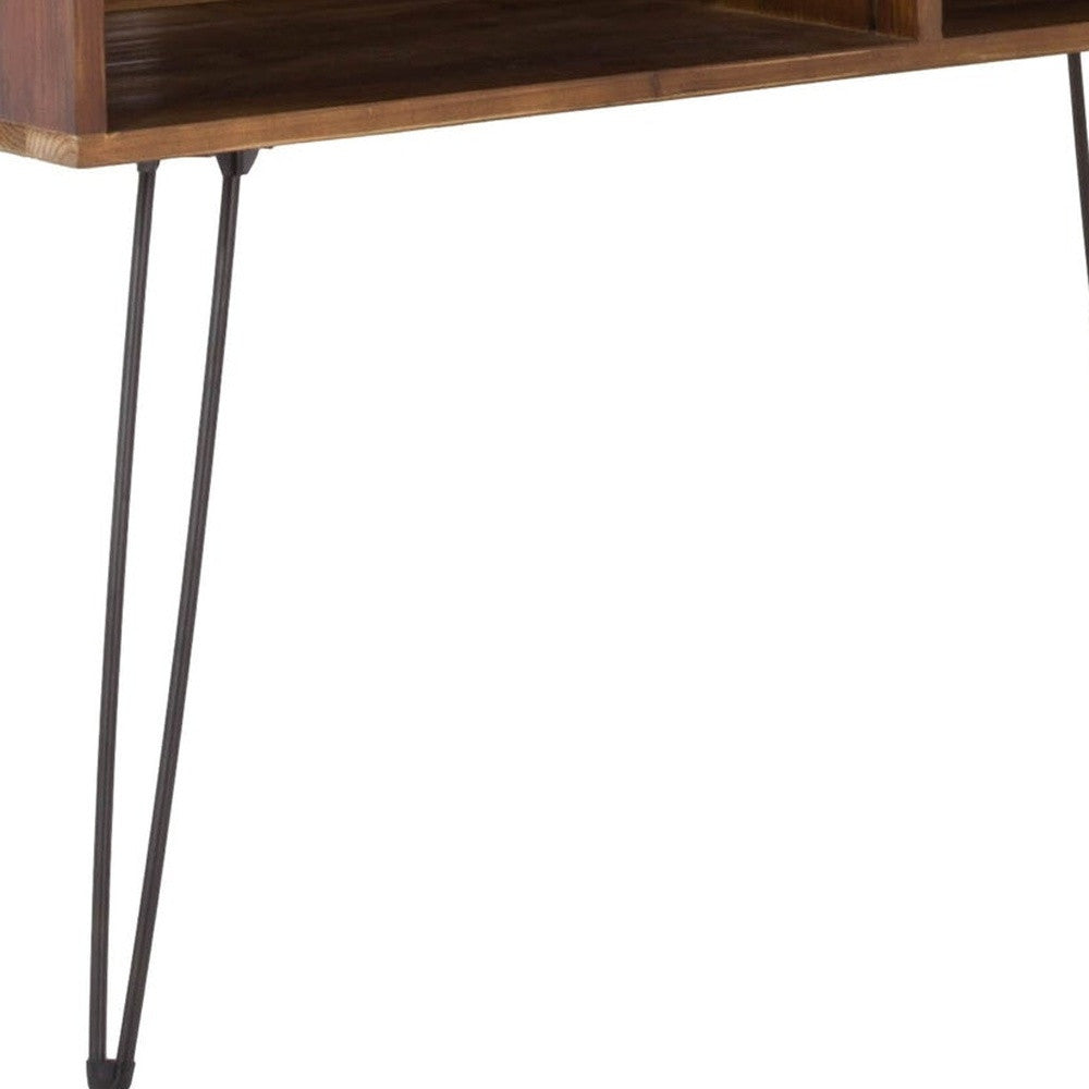 48" Black And Brown Metal And Reclaimed Wood Open Shelving TV Stand-3