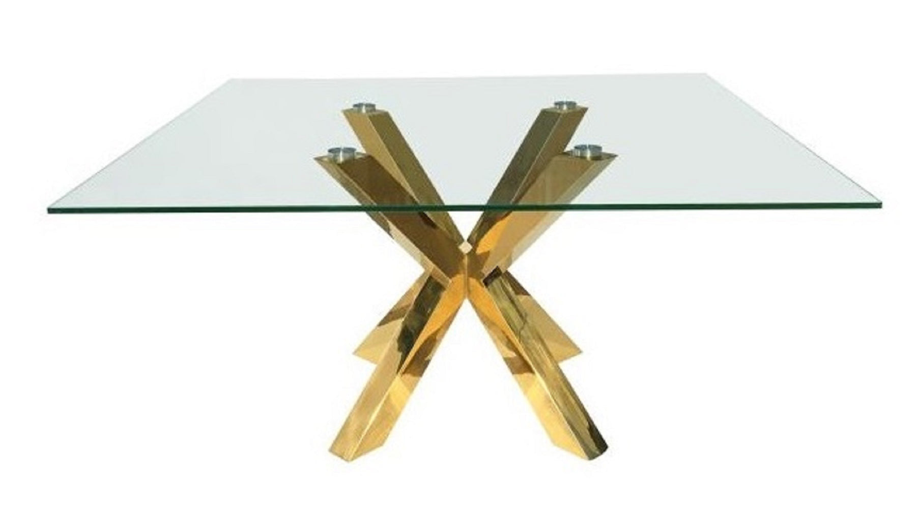 60" Clear and Gold Glass And Metal Cross Leg Base Square Dining Table-1
