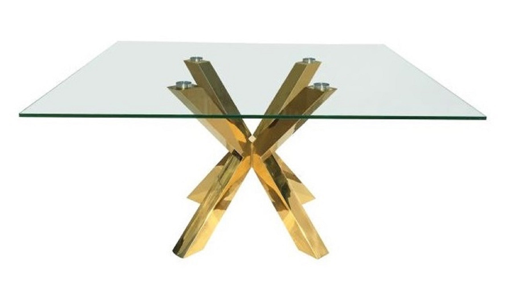 60" Clear and Gold Glass And Metal Cross Leg Base Square Dining Table-3