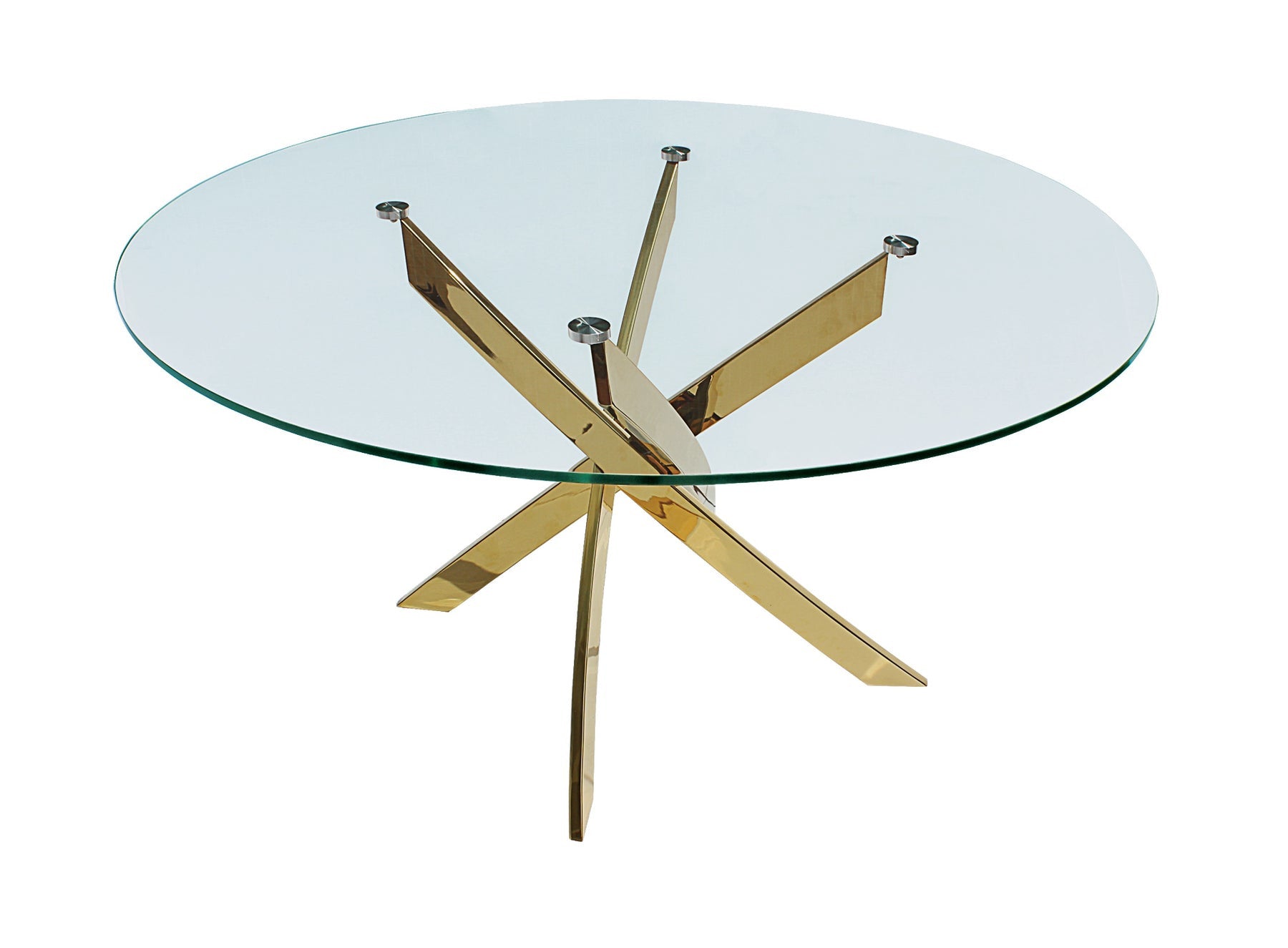 54" Clear and Gold Glass And Metal Cross Leg Base Round Top Dining Table-0
