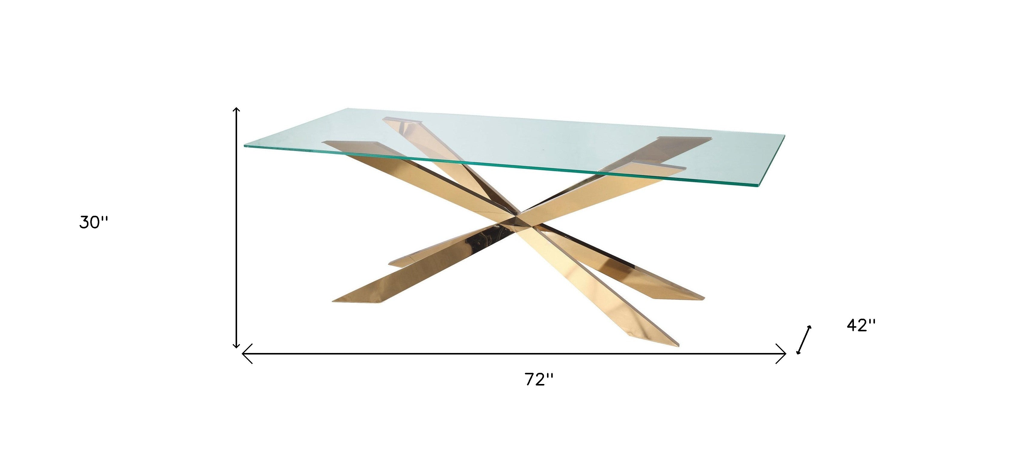 72" Clear and Gold Glass and Metal Cross Leg Base Dining Table-5