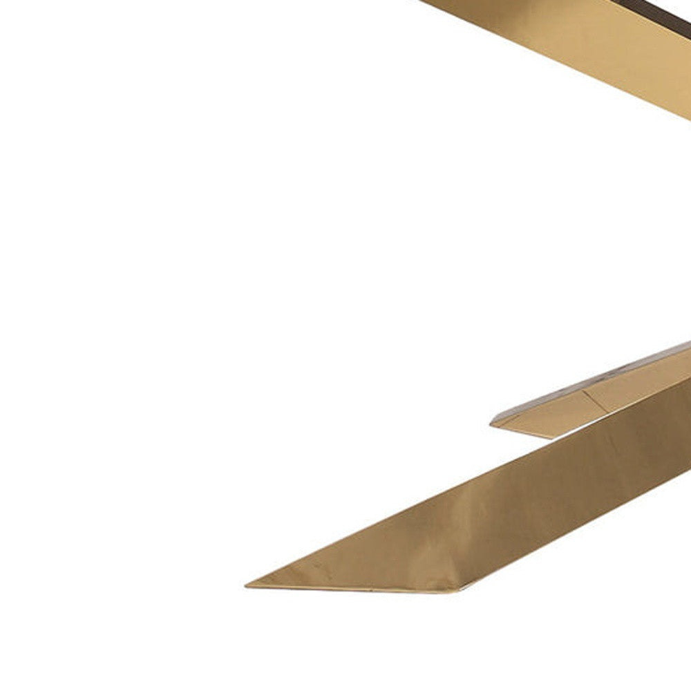 72" Clear and Gold Glass and Metal Cross Leg Base Dining Table-2